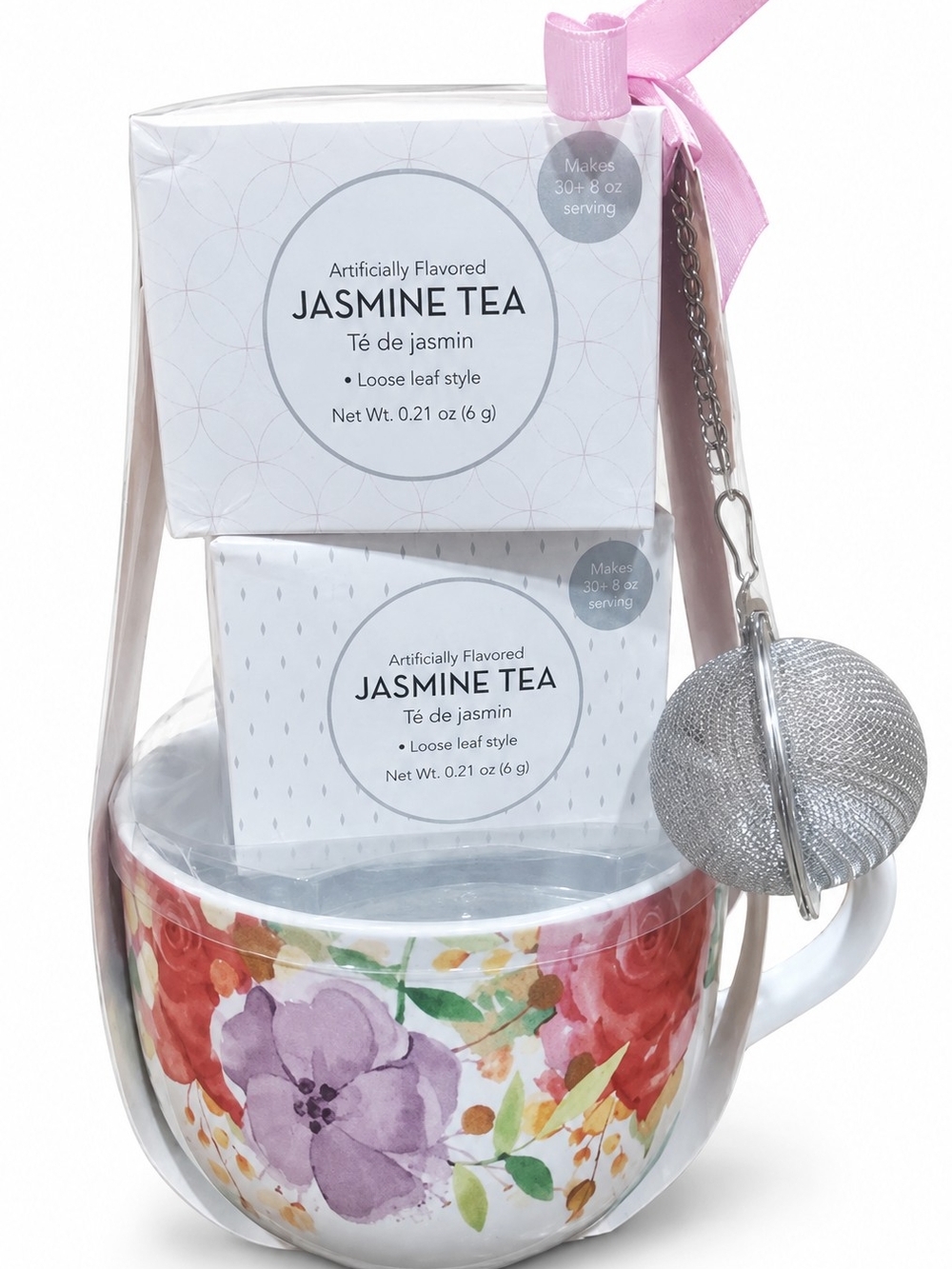 Huntington Home Floral Tea Mug Gift Set with Pink Ribbon